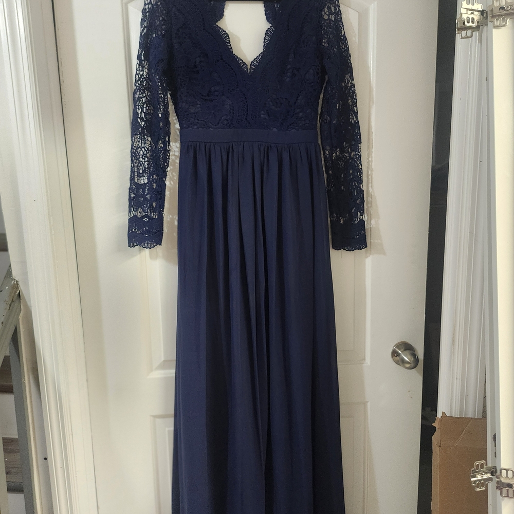 Lulu's Deep Blue Lace Long Sleeve Dress